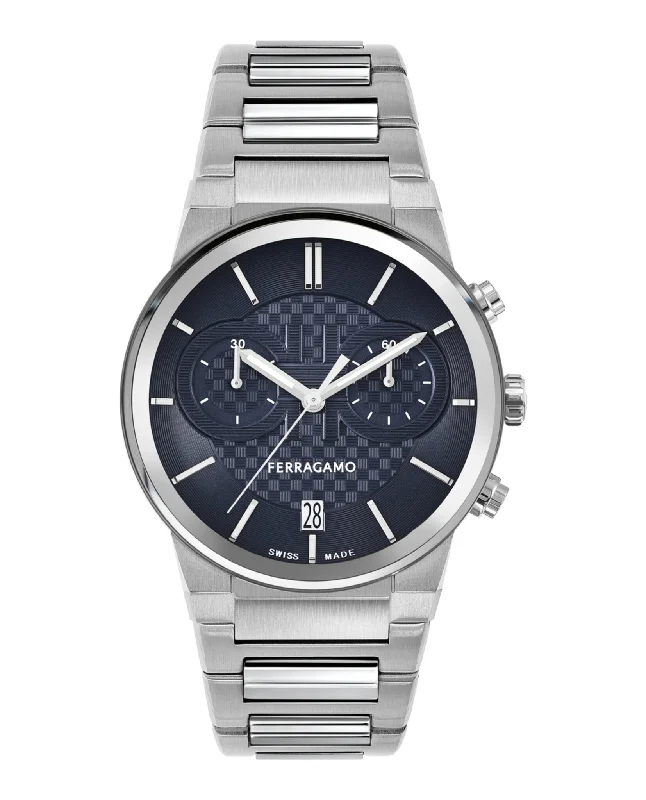Ferragamo Mens Ferragamo Sapphire Stainless Steel 41mm Bracelet Fashion Watch
