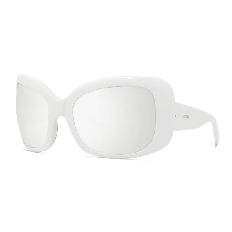 Celine Geometric Full Rim, with a White frame and Silver Mirror lens.