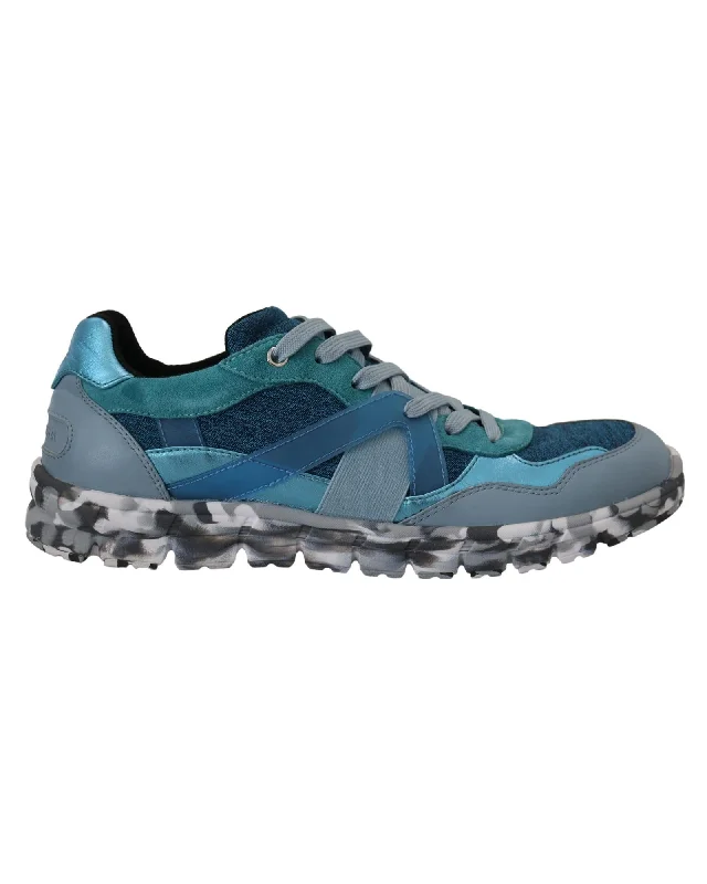 Dolce & Gabbana  Portofino Blue Leather Suede Sneakers