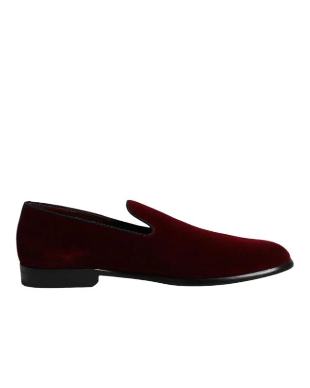 Dolce & Gabbana Velvet Loafers SlipOn Men Red