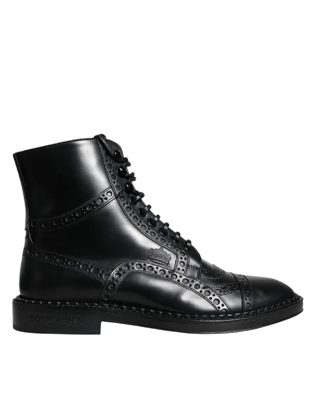 Dolce & Gabbana  Men's Black Leather Brogue Boots