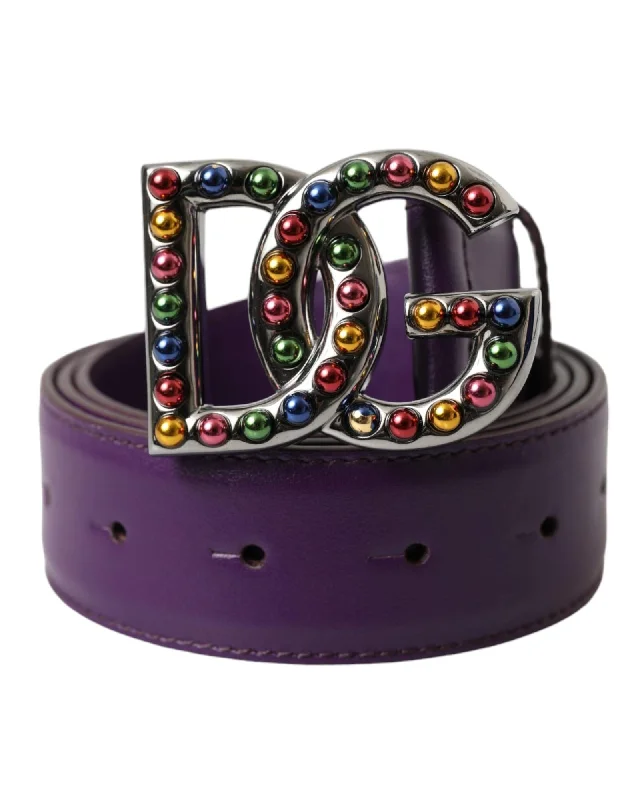 Dolce & Gabbana  Men's Leather Belt with Multicolor Logo Buckle