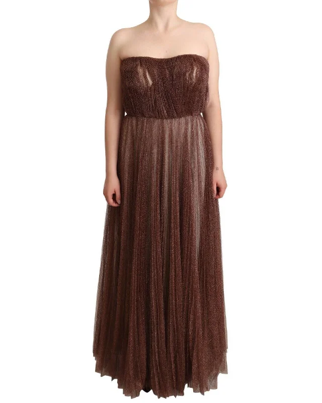 Dolce & Gabbana  Strapless Pleated Tulle Gown - Brown