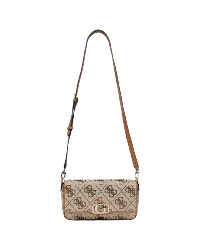Guess Printed Shoulder Bag with Clip Fastening Women Beige Dresses