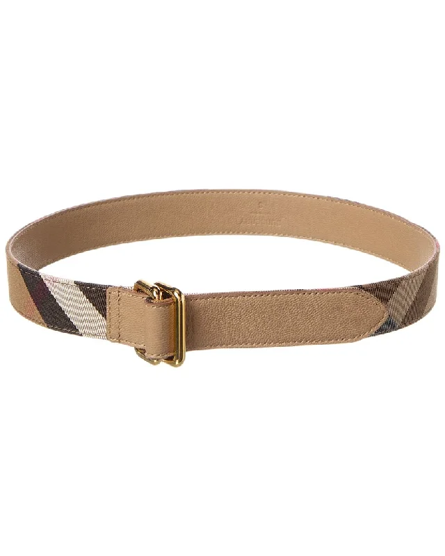 Burberry Check Canvas & Leather Belt