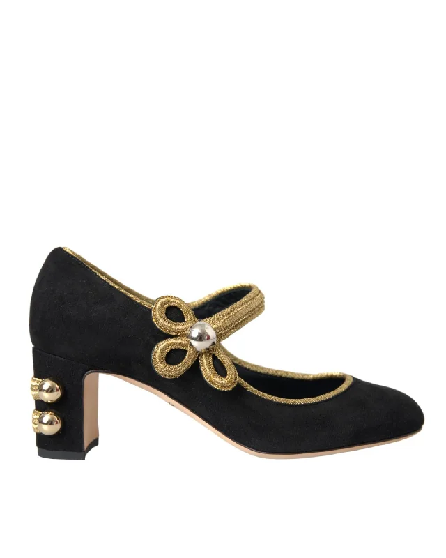 Dolce & Gabbana  Black Suede Pumps with Floral Detail