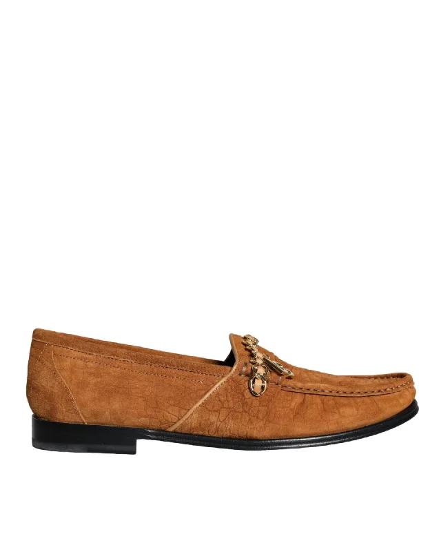 Dolce & Gabbana  Brown Suede Loafers with Chain Detail