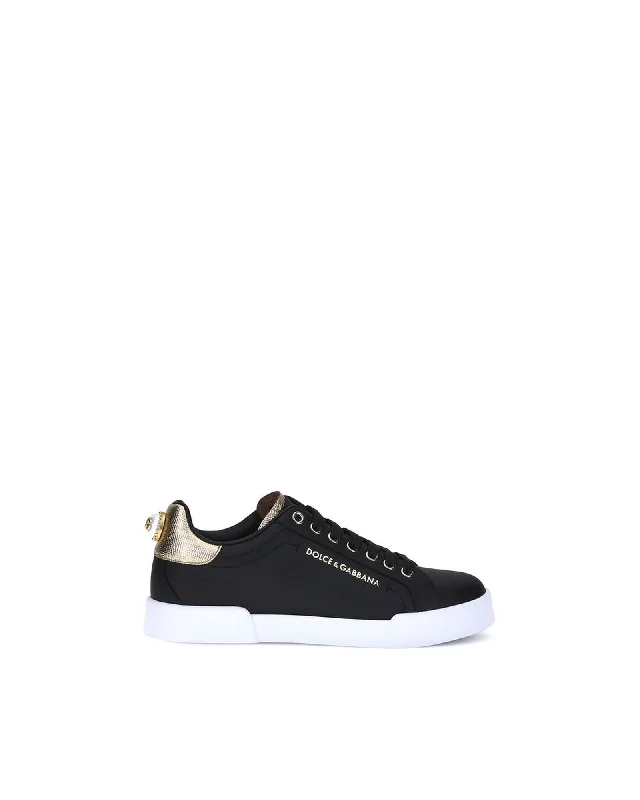 Dolce & Gabbana Portofino Sneakers Pearl Detail Women Black