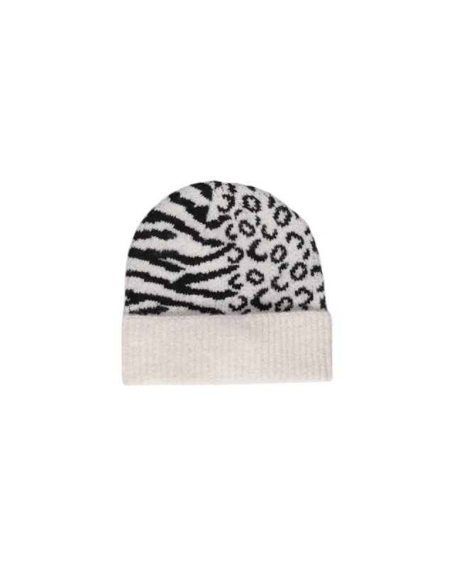 Only Zebra Leopard Print Knit Beanie