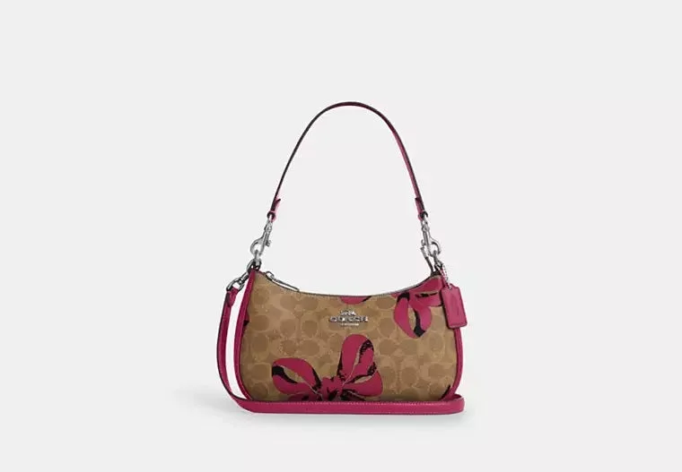Coach Teri Shoulder Bag In Signature Canvas With Bow Print Black 