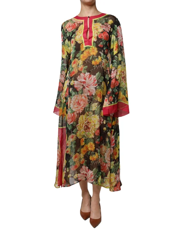 Dolce & Gabbana Floral Silk Maxi Dress Women Multicolor Dresses