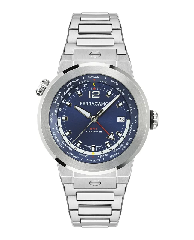 Ferragamo Mens  Stainless Steel 43mm Bracelet Fashion Watch
