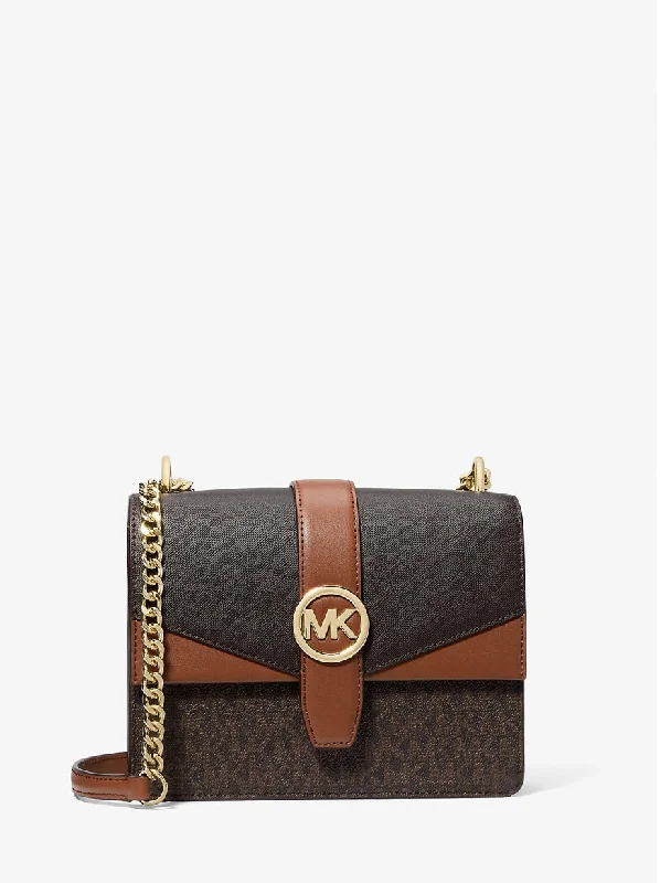 Michael Kors Greenwich Small Color Block Signature Logo Crossbody Bag Brown 