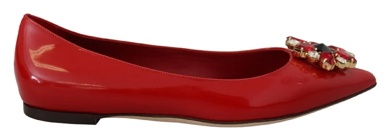 Dolce & Gabbana  Red Patent Leather Ballerinas with Jeweled Embellishment