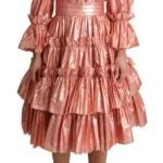 Dolce & Gabbana Ruffled A-Line Long Sleeve  Metallic Gown