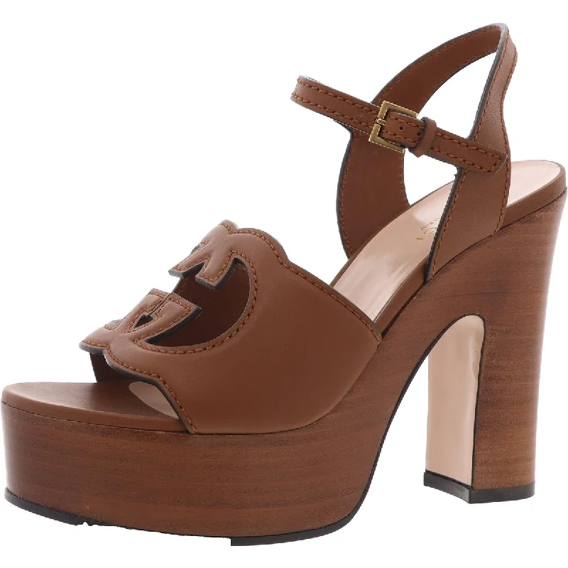 Womens Block Heel Leather Platform Sandals