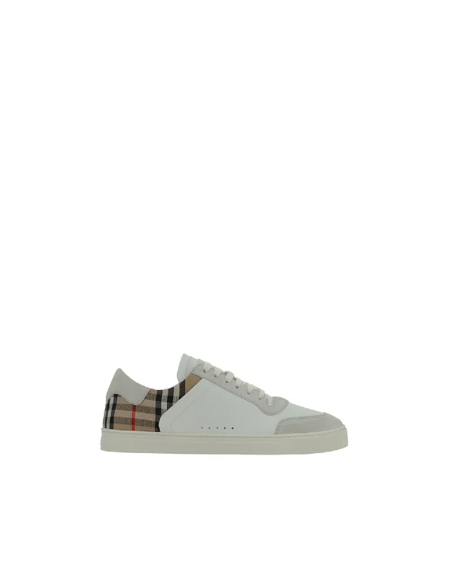 Burberry Arthur Leather and Check Sneakers Men White