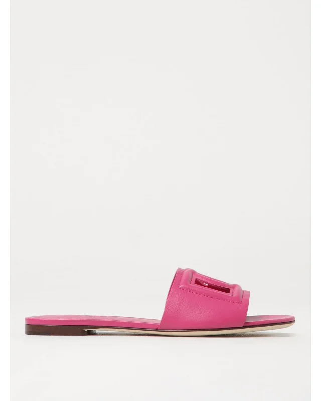 Dolce & Gabbana DG Slides Leather Flat Sandal Women Wisteria