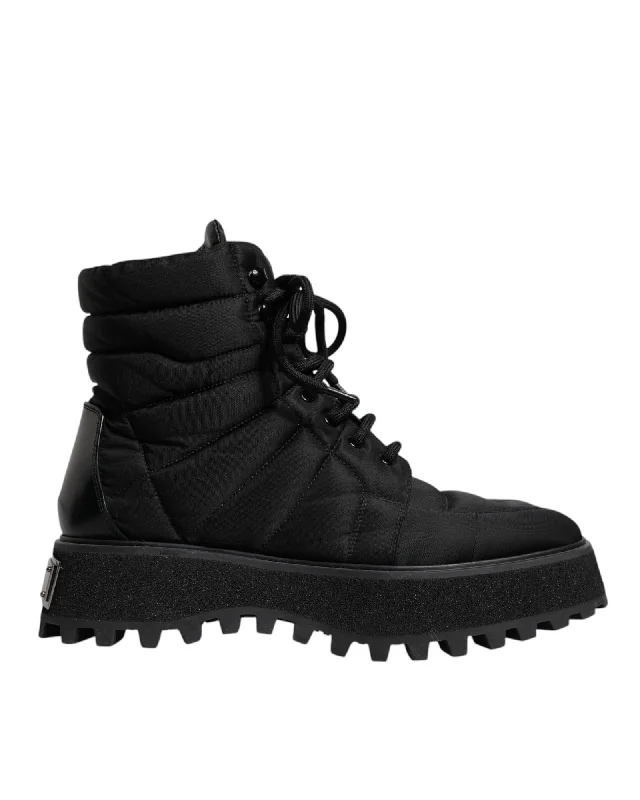 Dolce & Gabbana Quilted Nylon LaceUp Boots Men Black