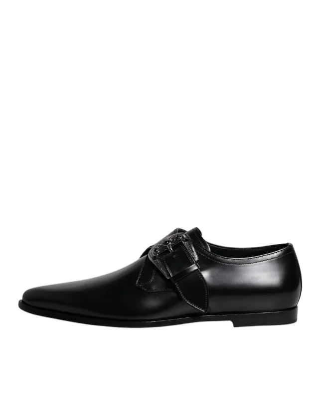 Dolce & Gabbana Leather Monk Strap Shoe Men Black Oxfords