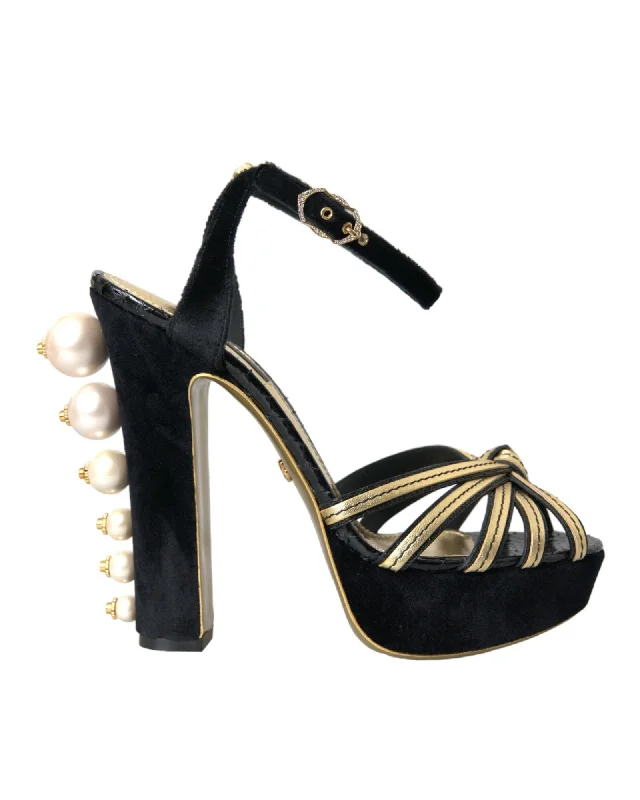 Dolce & Gabbana  Womens Pearl Heels Black Sandals