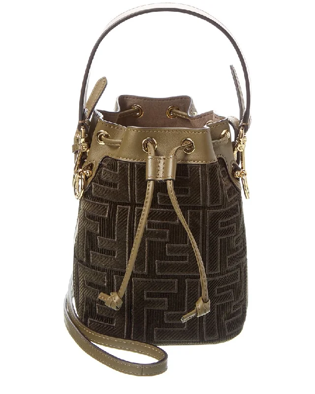 Fendi Mon Tresor Mini Ff Corduroy & Leather Bucket Bag