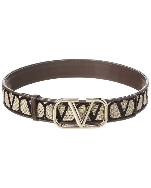 Valentino Vlogo 40Mm Toile Iconographe Canvas & Leather Belt