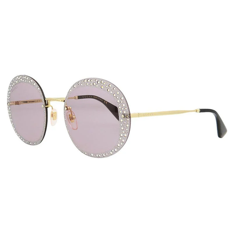 Gucci Round Rimless, with a Gold frame and Violet With Crystals lens.