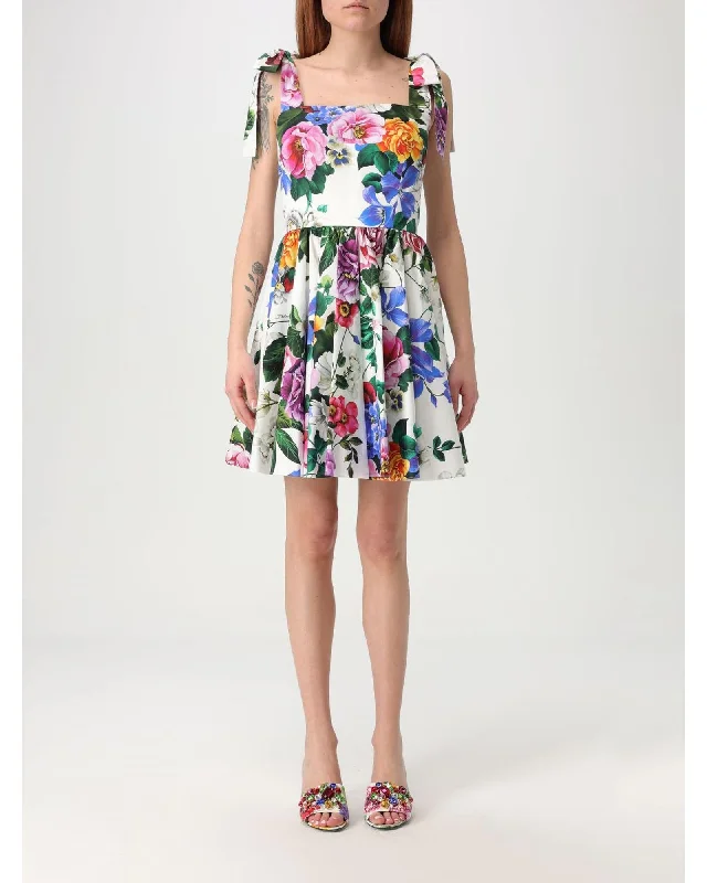 Dolce & Gabbana Floral Print Mini Dress with Tie Straps Women Pink Dresses