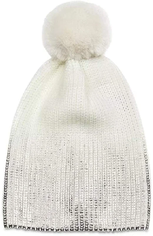 Jocelyn Women's Ivory Silver Metallic Pom Pom Knit Hat Beanie