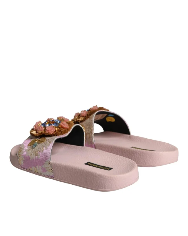 Dolce & Gabbana  Floral Embellished Slides - Pink