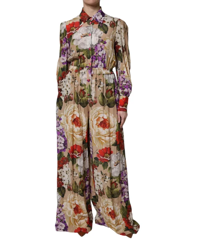 Dolce & Gabbana Floral WideLeg Silk Jumpsuit Women Multicolor Dresses