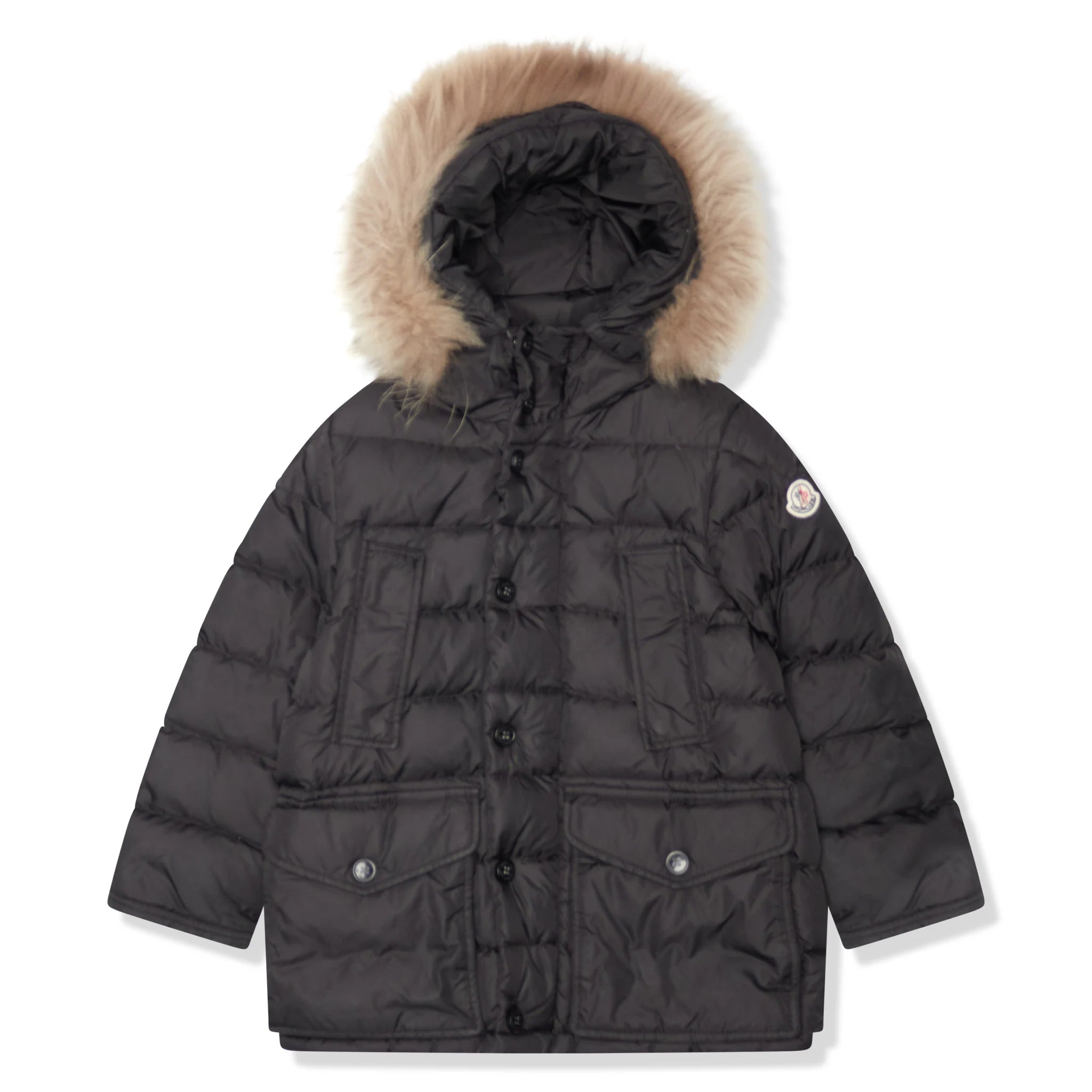 Preloved - Moncler Cluny Black Short Down 100% Real Fur Kids Parka Jacket