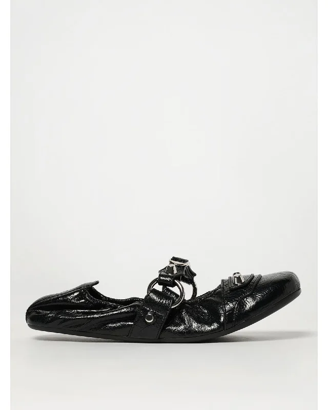Balenciaga Knife Buckle Flats Leather Women Black Ballet & Dance