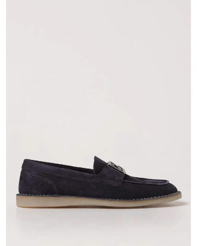 Dolce & Gabbana Suede Leather Loafers Metal Buckle Men Blue
