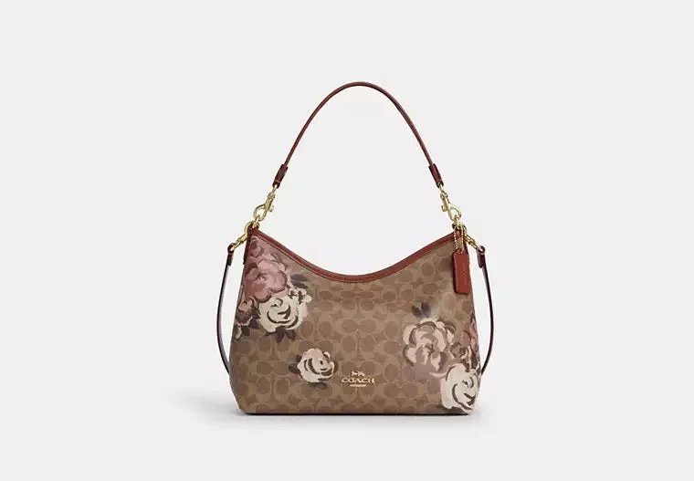 Coach Laurel Shoulder Bag In Signature Canvas With Rose Print Bag Tan Multi 