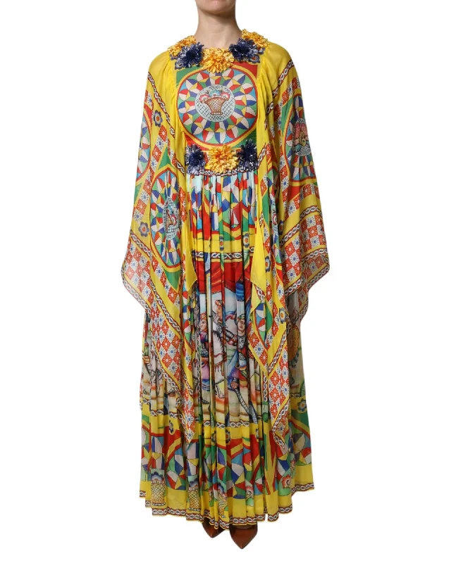 Dolce & Gabbana Printed Maxi Dress with Floral Embellishments Women Multicolor Dresses
