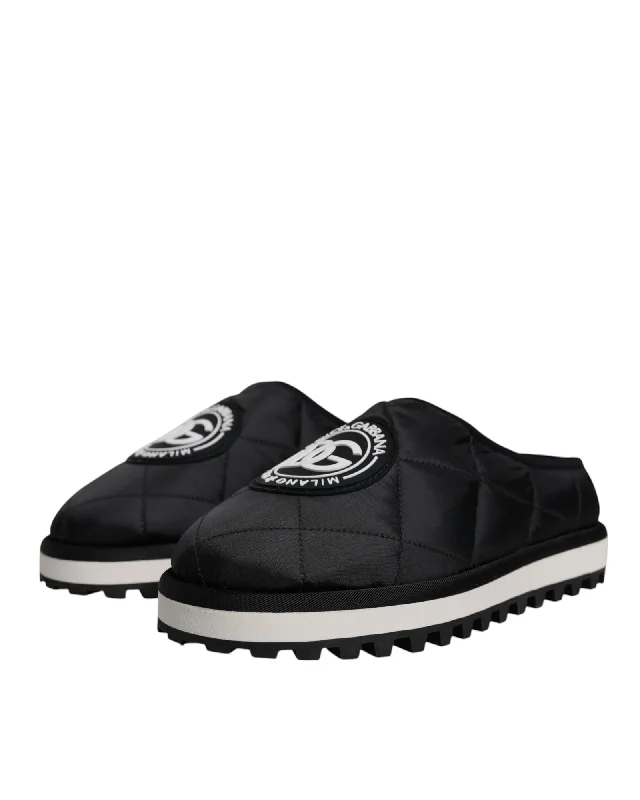 Dolce & Gabbana Quilted Slippers DGEmbossed Style Men Black Sandals