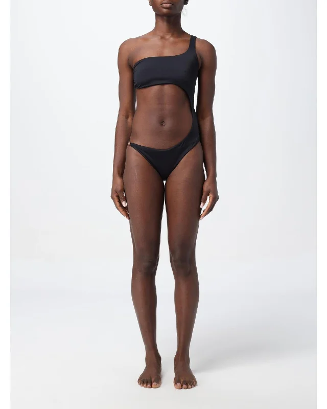 Versace OneShoulder CutOut Swimsuit Women Black Swimwear