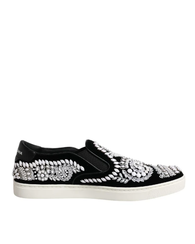 Dolce & Gabbana Embellished Velvet Slip-On Shoes with Rubber Sole