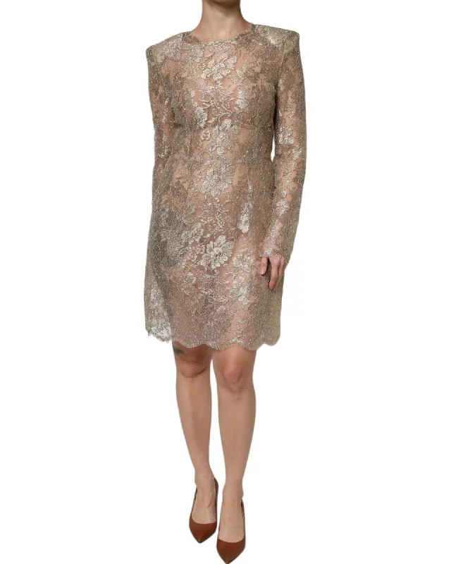 Pre Loved Dolce & Gabbana Gold Floral Lace A-line Mini Dress