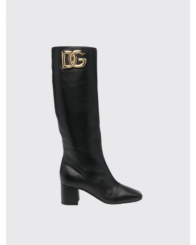 Dolce & Gabbana Leather Knee High Boots Women Black