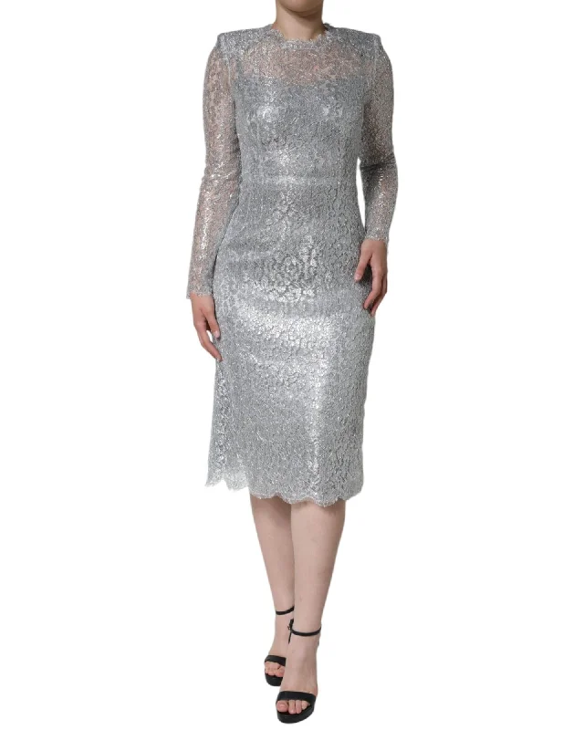 Dolce & Gabbana  Women's Silver Lace Midi Dress