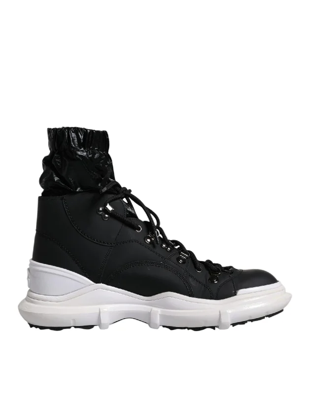 Dolce & Gabbana High Top Nylon Leather Sneakers with Rubber Sole