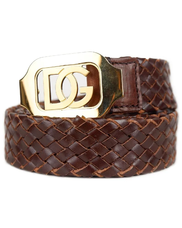 Dolce & Gabbana Braided Leather Belt Women Brown