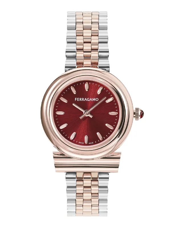 Ferragamo Womens Gancini Two Tone 28mm Bracelet Fashion Watch