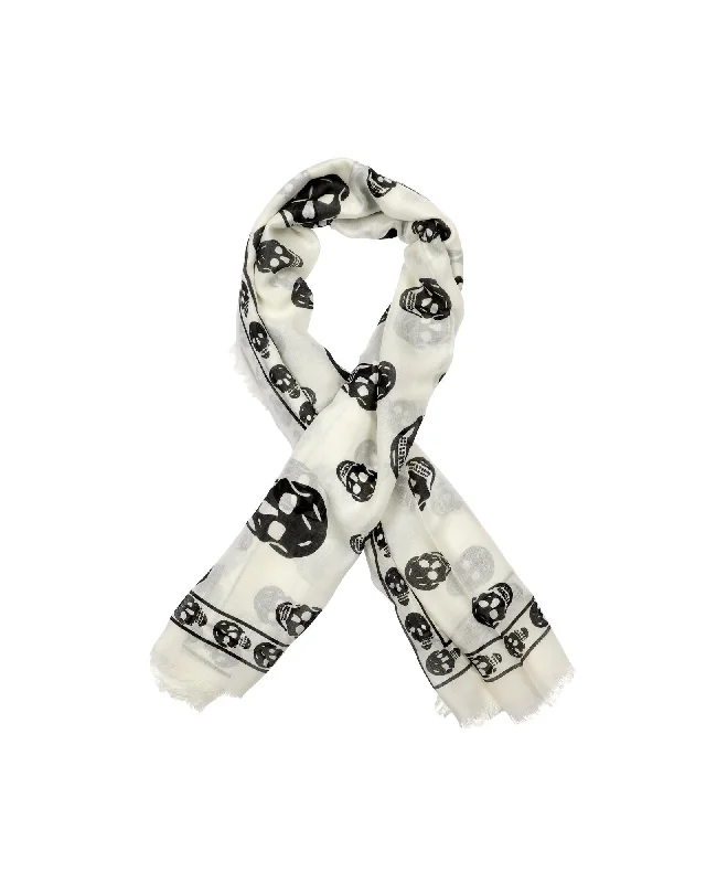 Alexander Mcqueen Skull Print Cashmere Shawl Women White | White Scarves & Shawls