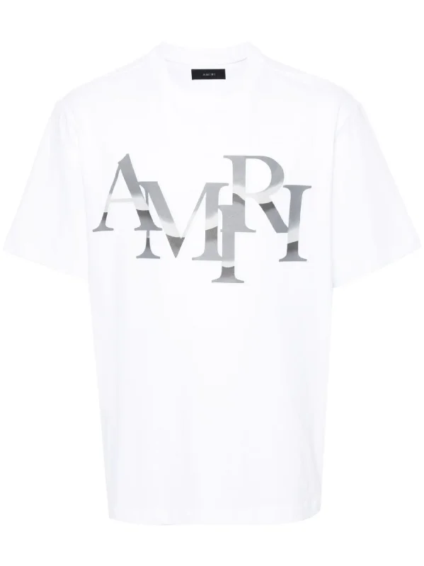Amiri Staggered Chrome Printed Logo T-Shirt in White