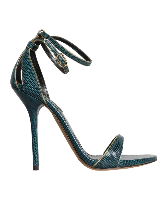 Dolce & Gabbana  Green Leather Ankle Strap Sandals