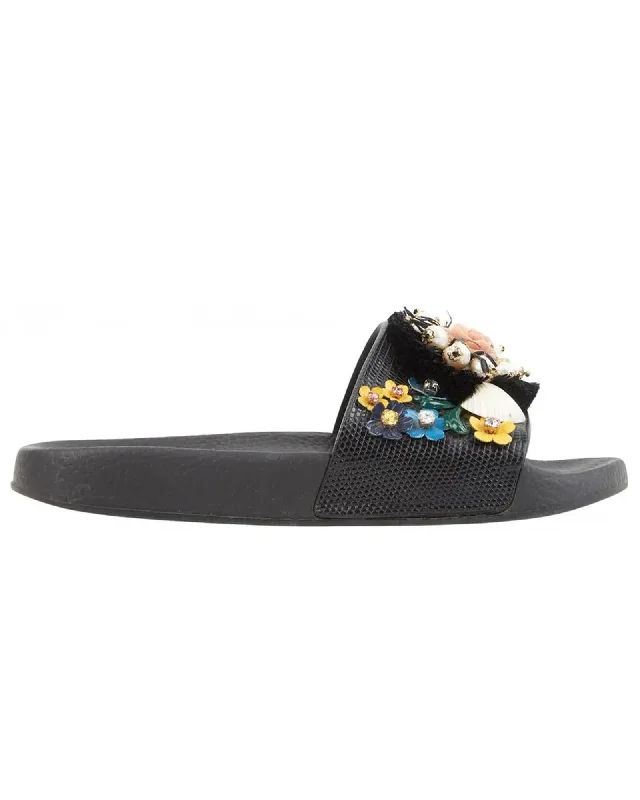 Dolce & Gabbana Floral Appliqu Slides Women Black Sandals